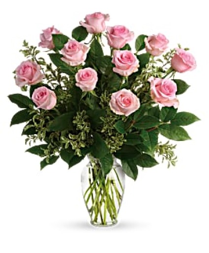 Dozen Pink Roses Arrangement