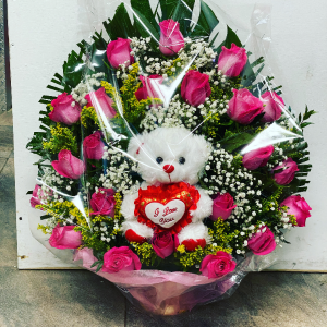 Pink Roses and a Bear 