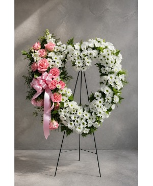 Pink roses and daisy heart  Heart Standing Spray 