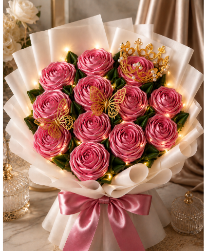Pink Satin Queen Bouquet Call Us for Faster Service & Daily Specials: (915) 303-8500 Text Us to Order Anytime: (915) 505-3708 Your trusted source for Flowers & Delivery in El Paso TX