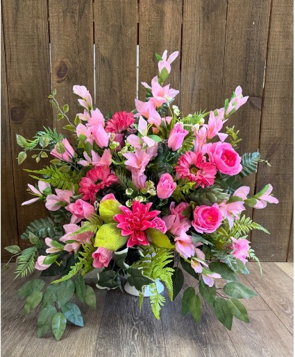 Pink Silk Floral Urn Display Silk