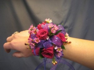 Pink spray Roses/ Wax Flowers Ribbon to match dresses
