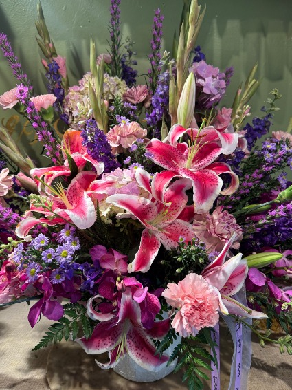 Pink Stargazer Basket Arrangement 