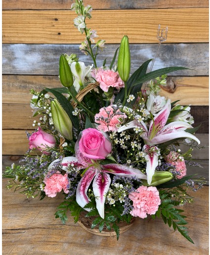 Pink Stargazer Basket Flower Basket Arrangement