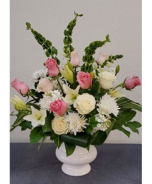 Pink Whispers sympathy arrangement