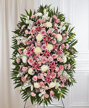 Pink & White Funeral Standing Spray sympathy arrangements