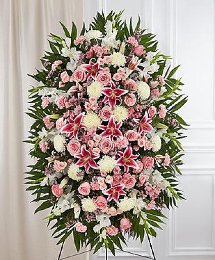 Pink & White Funeral Standing Spray sympathy arrangements