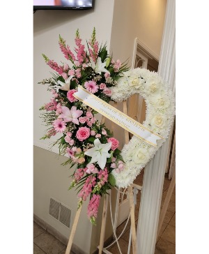 Pink & White Heart Standing Spray 