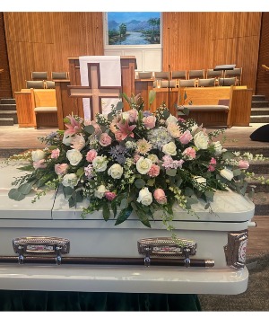 pink. white lavender mixed tribute casket flowers