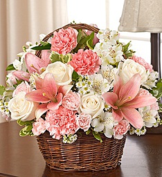 Pink & White Peace Prayers Blessings Basket Arrangement