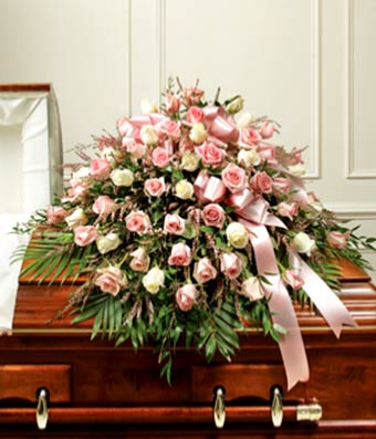 Pink & White Rose Half Casket Cover 
