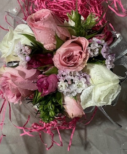 Pink & White Roses Wrist Corsage 