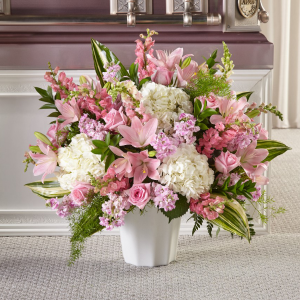 Pink & White Sympathy Floor Basket  