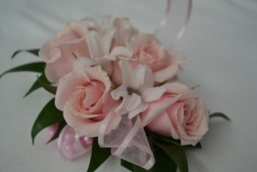 pink wrist corsage wrist corsage in Byfield, MA | Anastasia's Flowers on Main