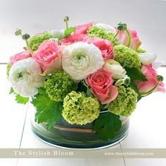 Pink,Green & White Table Arrangement 
