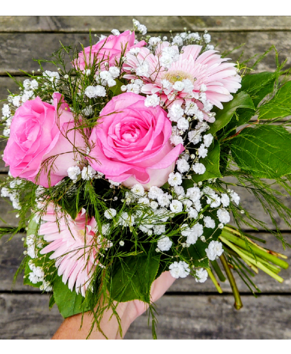 Pink's Hand Held Fresh Arrangement