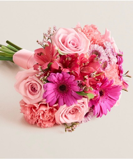 pink bouquet flowers hand tied bouquet 