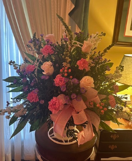pink/white floor basket Sympathy Flowers