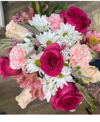 Pinky and Pretty Wrapped Bouquet Cut Flowers