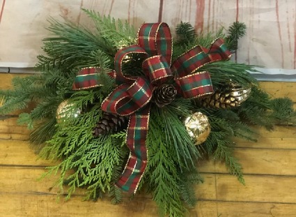 Plaid tidings Grave pillow  Fresh evergreen  