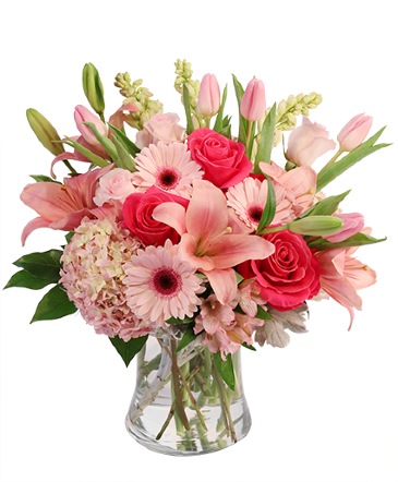 Plentiful Pink Vase Arrangement in San Rafael, CA | BURNS FLORIST