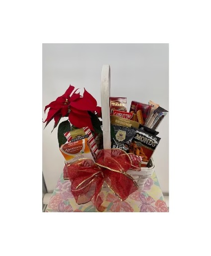 Poinsettia And Gourmet Basket 