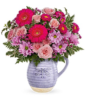 POUR ON THE LAVENDER FLOWER ARRANGEMENT