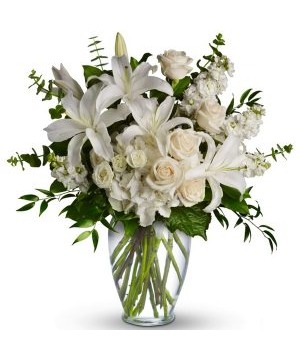 Precious memories all white funeral arrangement