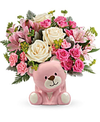 PRECIOUS PINK BEAR FLOWER ARRANGMENT