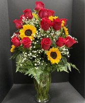 Premium 2 Dozen Roses & Sunflowers 