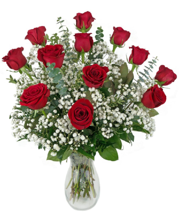 Premium Dozen Long Stem Red Roses Vase Arrangement in Chicora, PA | Lily Dale Floral Design Studio