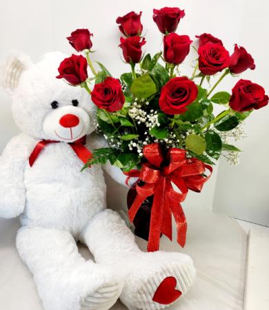 Premium Red Rose Arrangement With Bear 