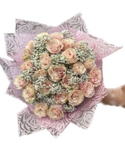 Pretty in pink 2 dozen pink rose bouquet wrap
