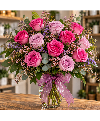 Pretty in Pink & Lavender – Mixed Rose Bouquet 