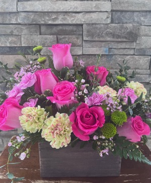 Pretty in Pink Wooden Box Arrangement  