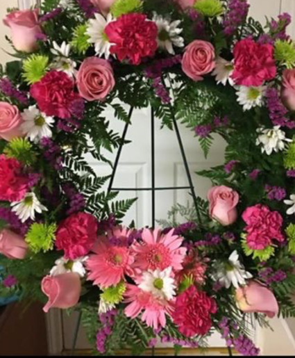 PRETTY IN PINK WREATH STANDING SYMPATHY WREATH