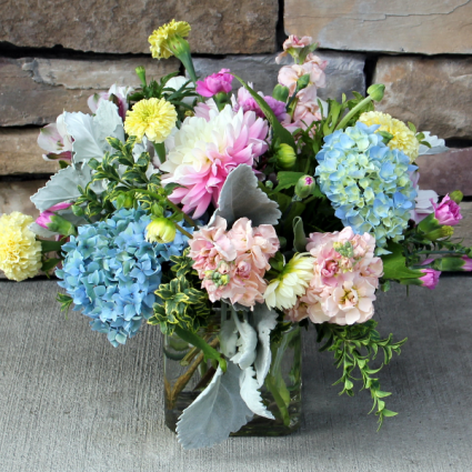 Pretty Pastel Cube Design Classic Flower Arrangement