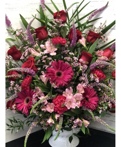 Pretty Pink Traditional Funeral Basket 
