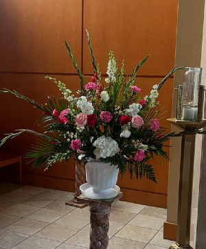 Pretty Pink with Hydrangea  Altar Arrangement