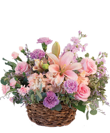 Pretty with Pinks Basket Arrangement in Lincoln, NE | OAK CREEK PLANTS & FLOWERS