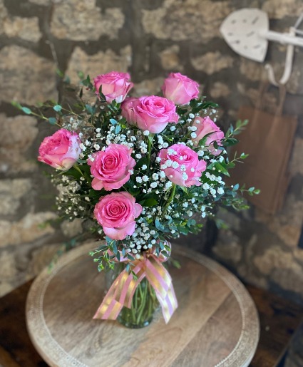Primetime Pink Roses Vased Arrangement