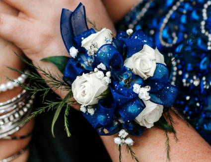 Royal Blooms Royal Blue Ribbon with White Roses
