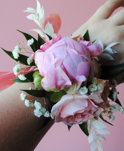  PROM CORSAGE  CORSAGE WITH BLUSH PEONY 