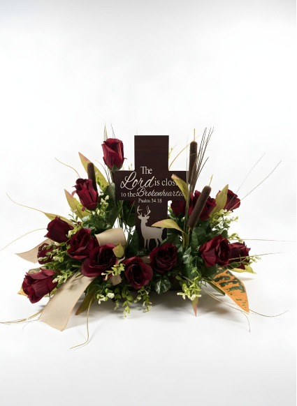 Psalm 34:18 Cross Tribute SS-103  Sympathy Silk Arrangement 