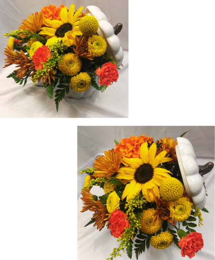Pumpkin Centerpiece arrangement ceramic container