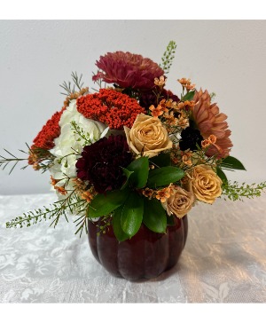 Pumpkin Kisses Floral in Glass pumpkin vase
