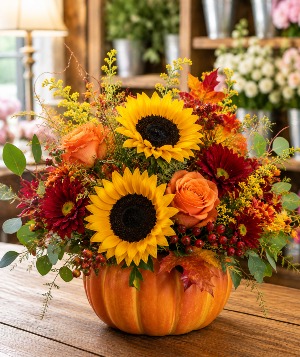 Pumpkin Pie Ceramic Pumpkin with Fall Flowers