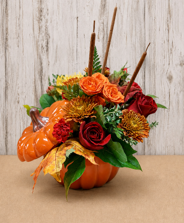 Pumpkin Pie Fall Arrangement in Belleview, FL | BELLEVIEW FLORIST, INC.