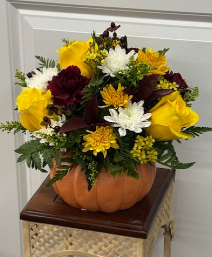Pumpkin Spice Ceramic pumpkin with fresh flowers