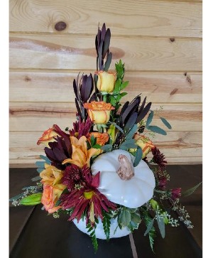 Spicy Ghost Pumpkin Floral Arrangement